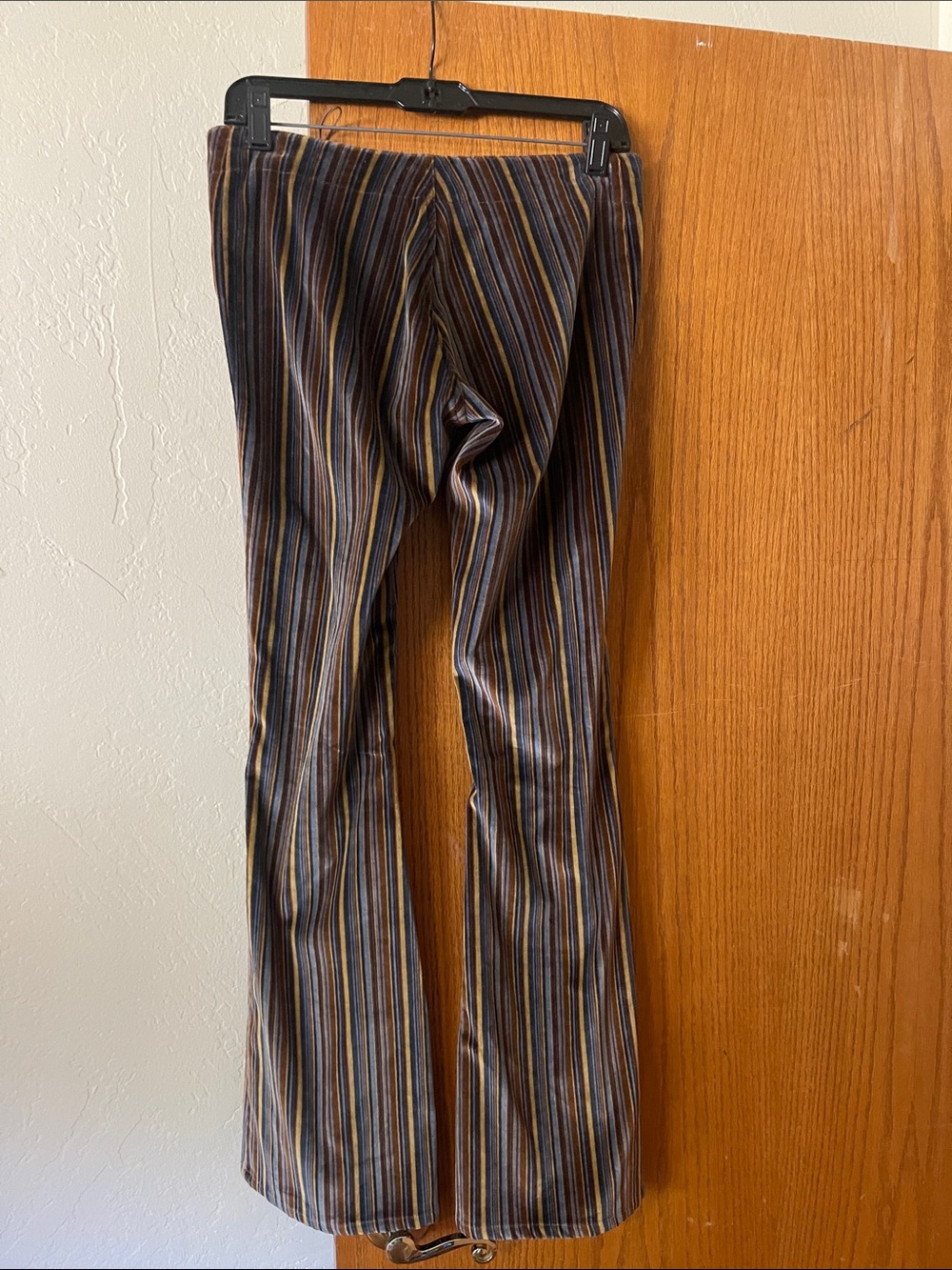 Bebe Vintage Striped Lace-Up Flared Pants - Navy, Brown, Tan size 4 - Picture 4 of 10